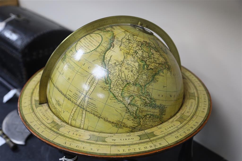 A Carys New Terrestrial globe, globe Diam. 11in., overall H.17in. overall Diam.15in.